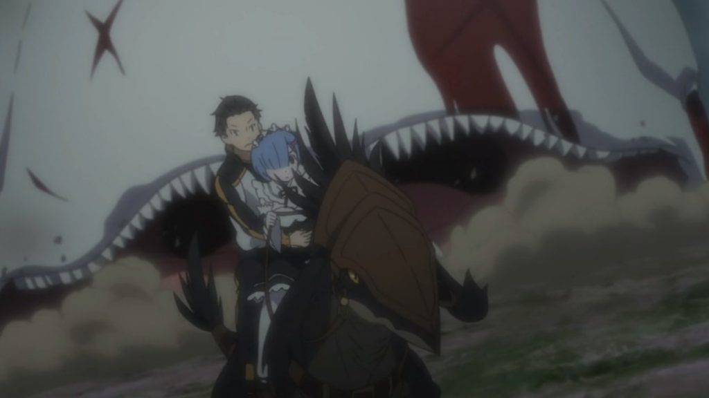 Re Zero Rem and Subaru Running from White Whale