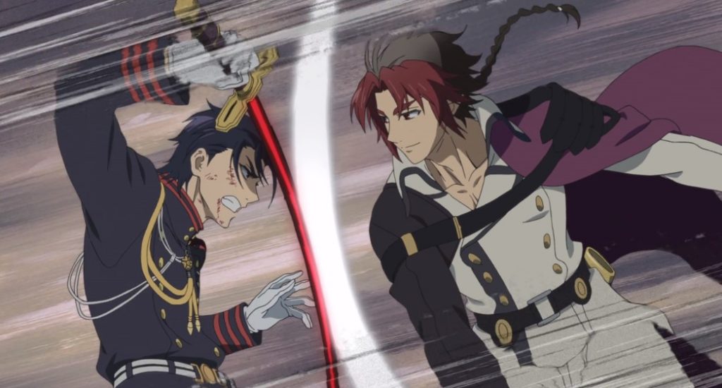 Seraph of the End Vampire Reign Guren fighting Crowley Eusford