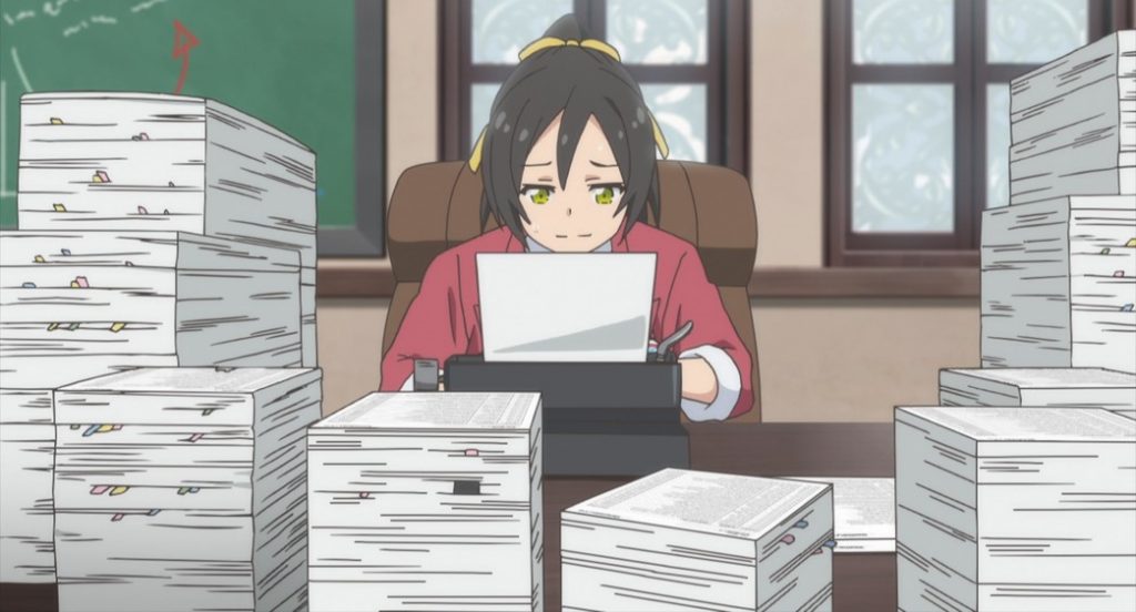 Shachibato President it's time for battle Episode 7 Minato doing paperwork