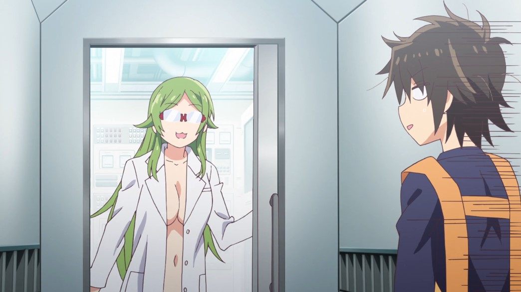 Mother of Goddess Dormitory Episode 9 Mineru opens door in lab coat and panties