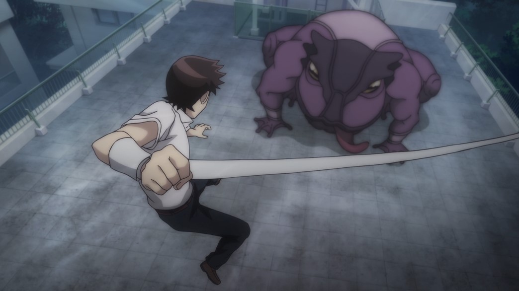 Tsugu Tsugumomo Episode 1 Kazuya fighting the Giant Panty Frog