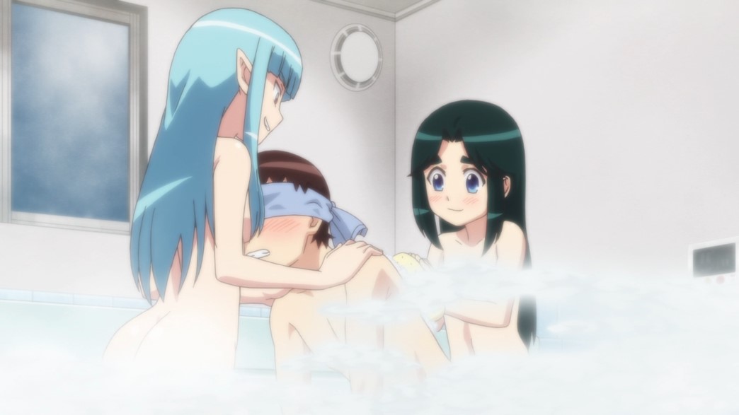 Tsugumomo Episode 12 Kiriha and Kukuri washing Kazuya nude