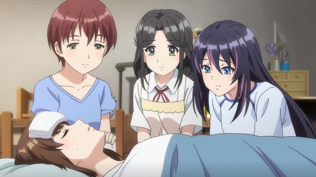 Kandagawa Jet Girls Episode 7 Minato Tsuruno Hina Tsuruno and Misa Aio looking after Rin Namiki