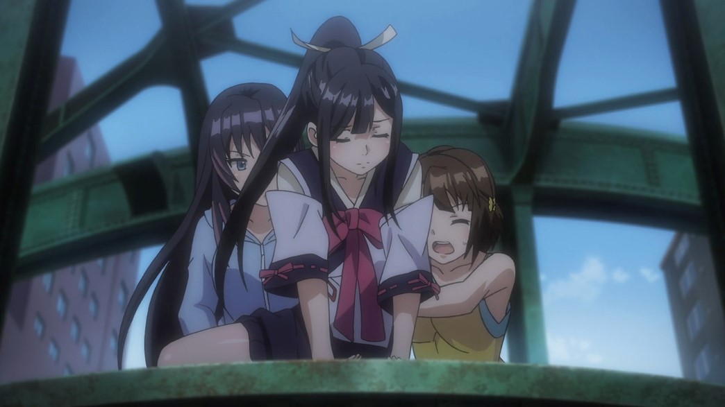Kandagawa Jet Girls Episode 9 Misa Aoi and Rin Namiki stop a girl from jumping off the bridge