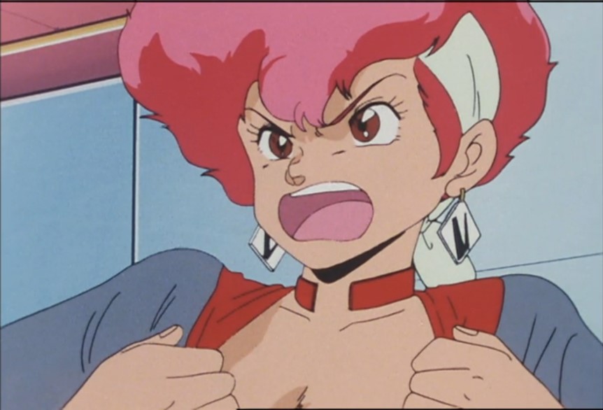 Dirty Pair Episode 2 Kei thinks he has chest hair