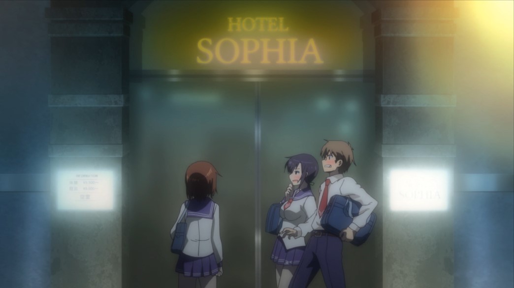 My Wife is the Student Council President Episode 4 Hiyato and Rin come out of the love hotel and find Ui