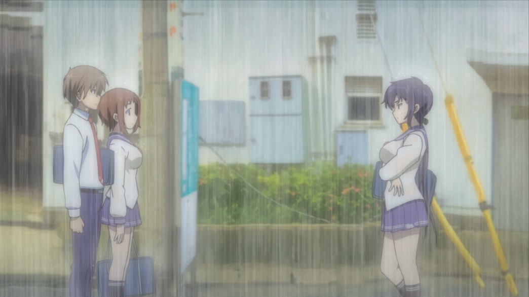 My Wife is the Student Council President Episode 4 Rin Misumi confronts Ui and Hiyato in the rain