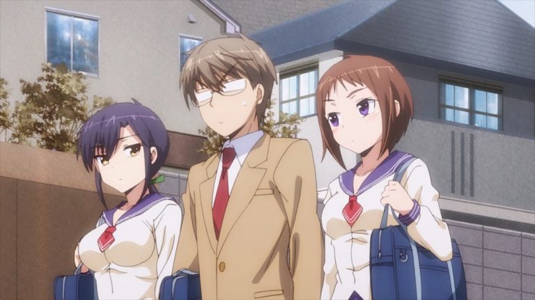 My Wife is the Student Council President Episode 21 Hayato walking to school with Rin and Ui