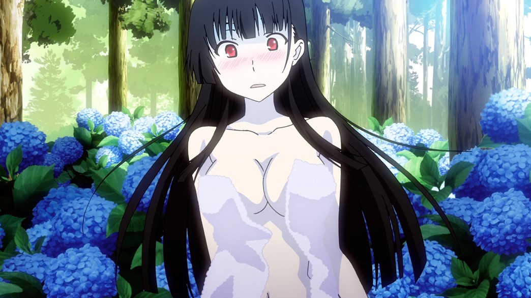 Sankarea Episode 6 Rea realises where she is and how shes dressed cleavage