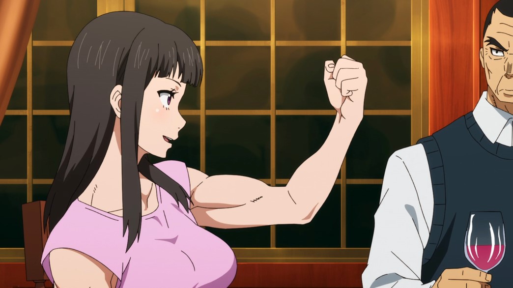 Fire Force Episode 43 Maki muscles at dinner