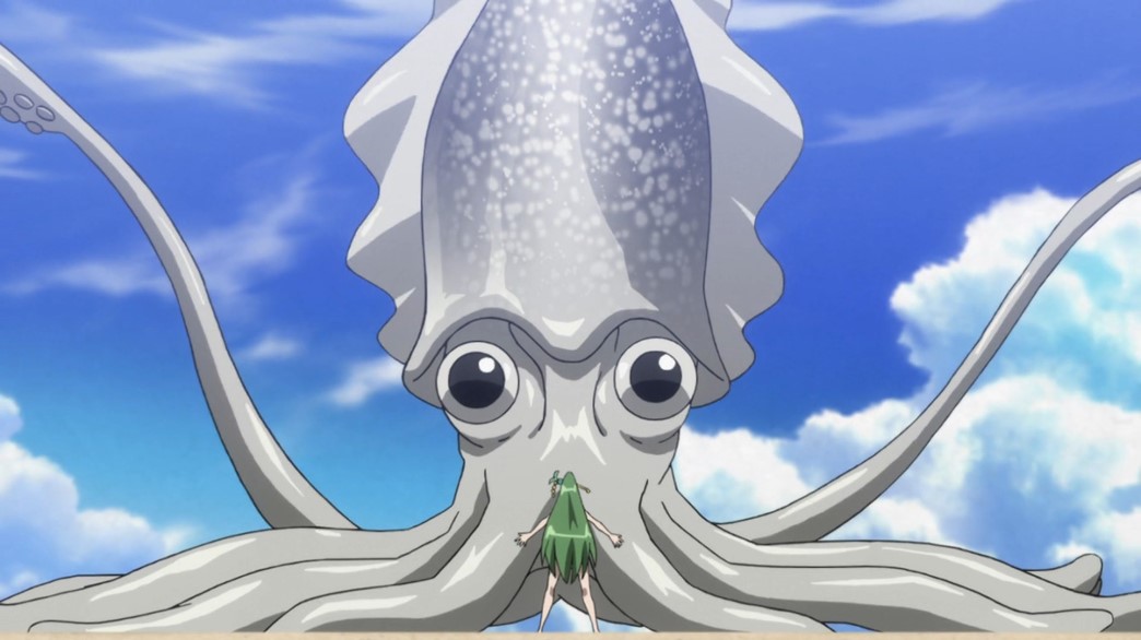 Momo Kyun Sword Episode 4 Kushinada tries to sacrifice herself to the giant squid