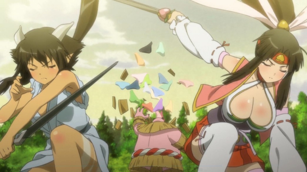 Momo Kyun Sword Episode 8 Onihime and Momoko attack panty demon