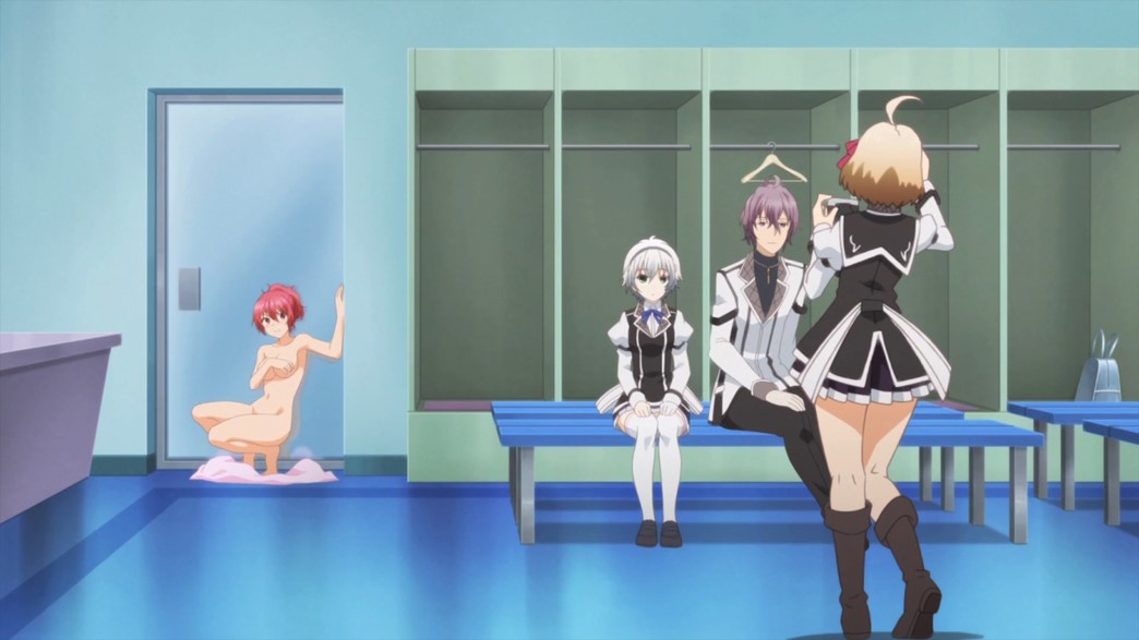 Chivalry of a Failed Knight Episode 4 Kagami Kusakabe bursts into locker room with Shizuku and Arisuin
