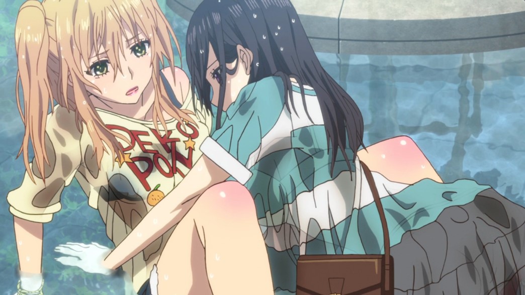 Citrus Episode 2 Mei and Yuzu in a fountain