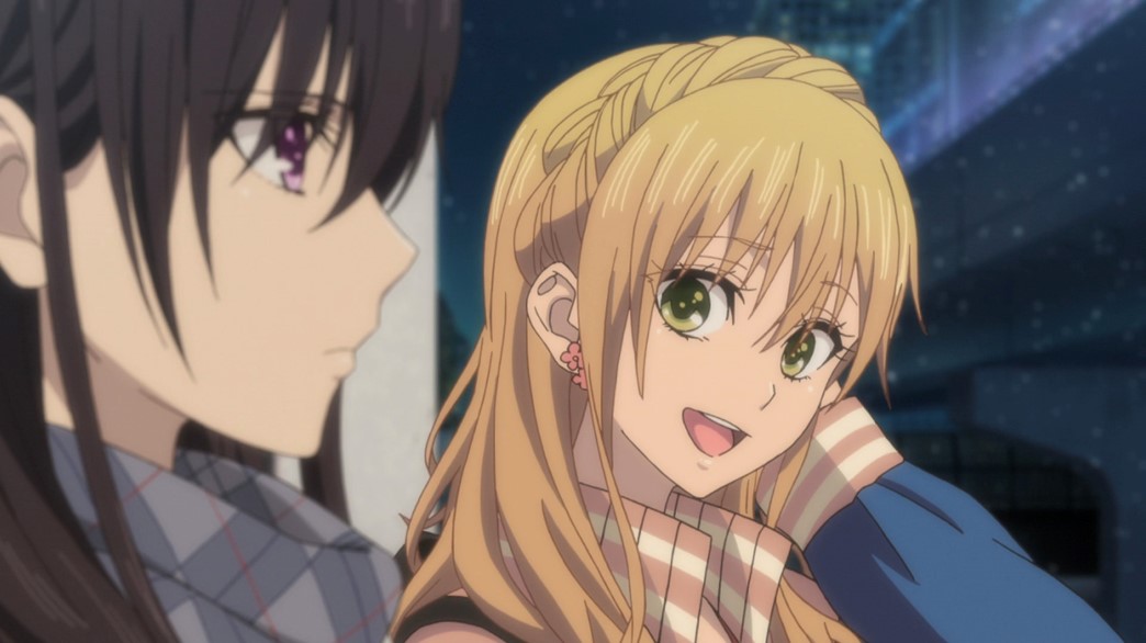 Citrus Episode 8 Mei and Yuzu waiting for a bus