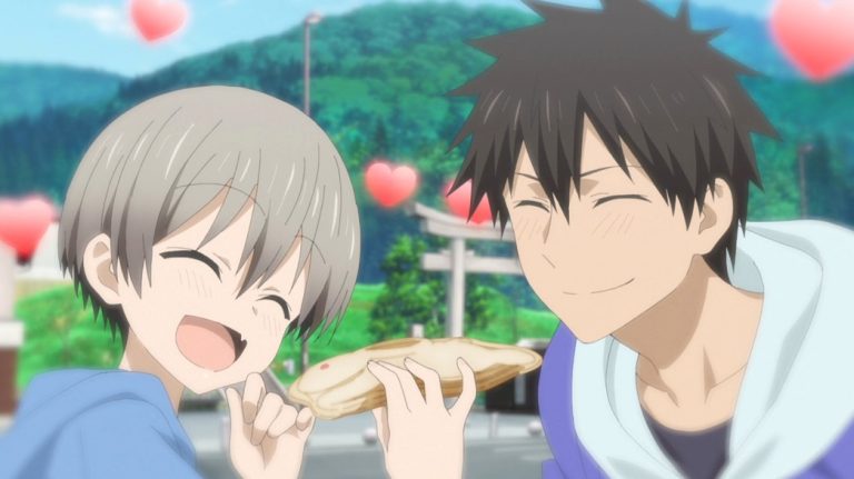 Uzaki Chan Wants to Hang Out Episode 10 How Tottori sees Shinichi Sakurai and Hana Uzaki sharing a bunny cookie