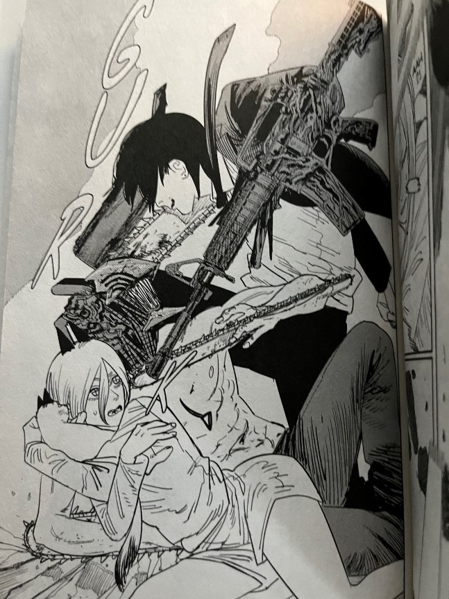 Chainsaw Man Volume 9 Aki has become the Gun Fiend and attacks Denji and Power