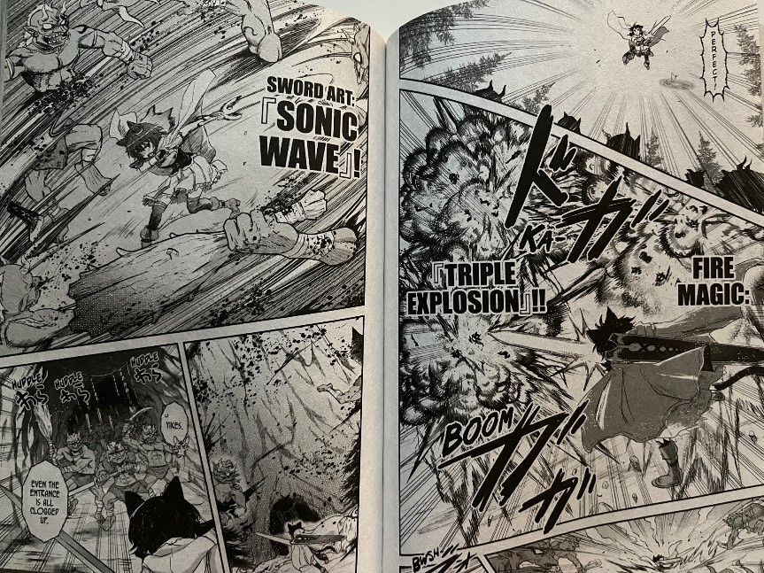 Reincarnated as a Sword Volume 2 Fran and Teacher fighting goblins