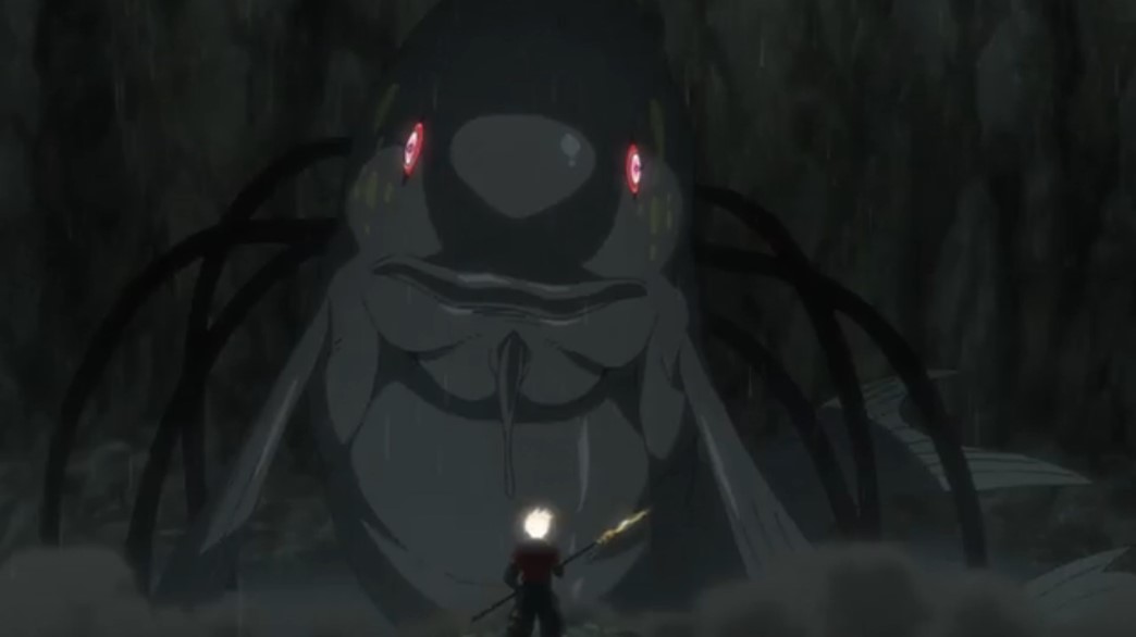 Giant Beasts of Ars Episode 4 Jiro facing giant beast with red eye