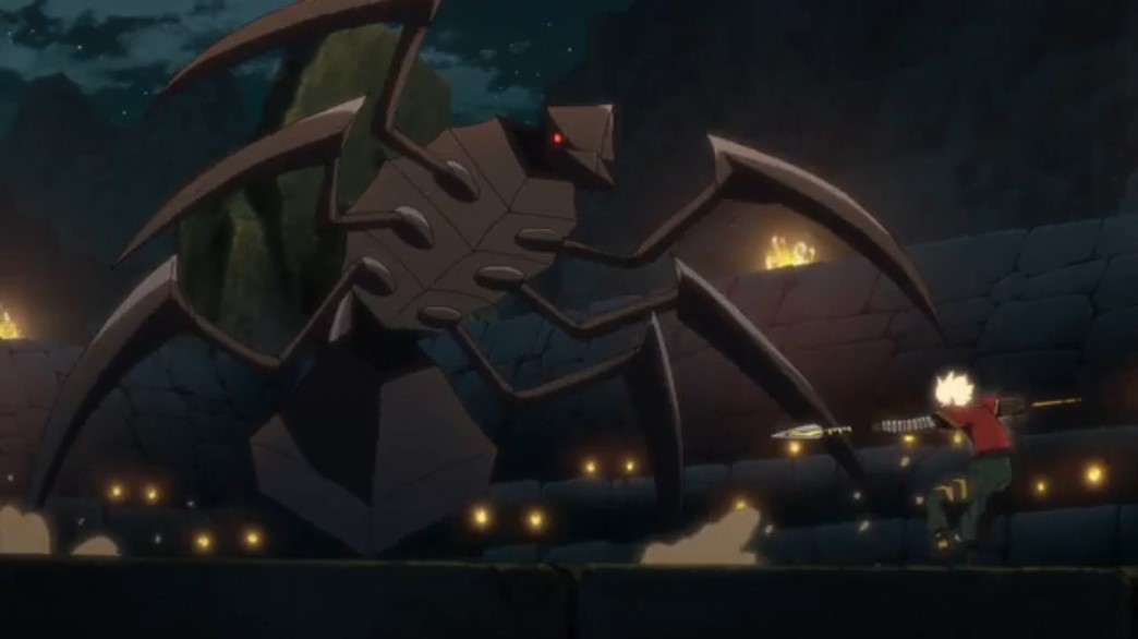 Giant Beasts of Ars Episode 5 Jiro ighting giant beast with red eye