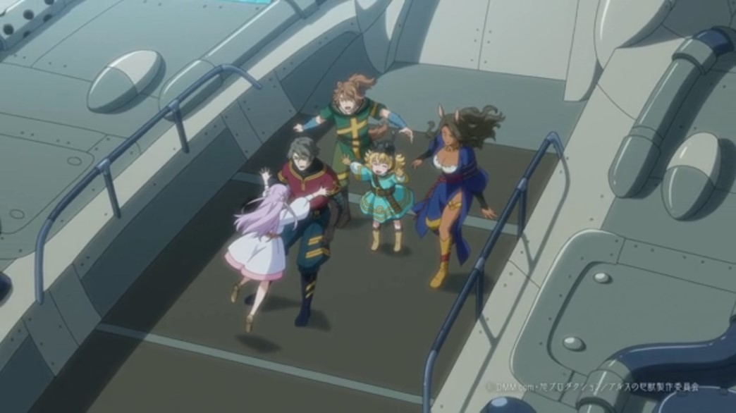 Giant Beasts of Ars Episode 9 Group hug on Jiros flying ship
