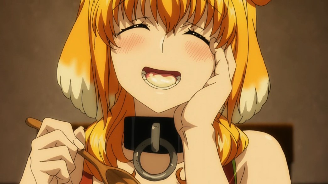 Harem in the Labyrinth of Another World Episode 9 Roxanne trying Michios white sauce caserole