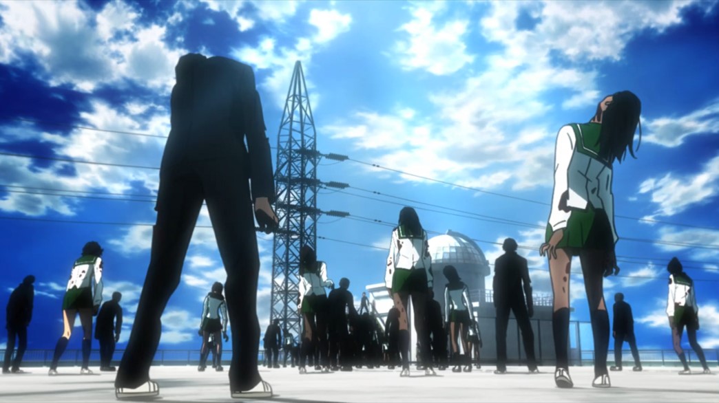 Highschool of the Dead Episode 1 Takashi Surrounded by Zombies