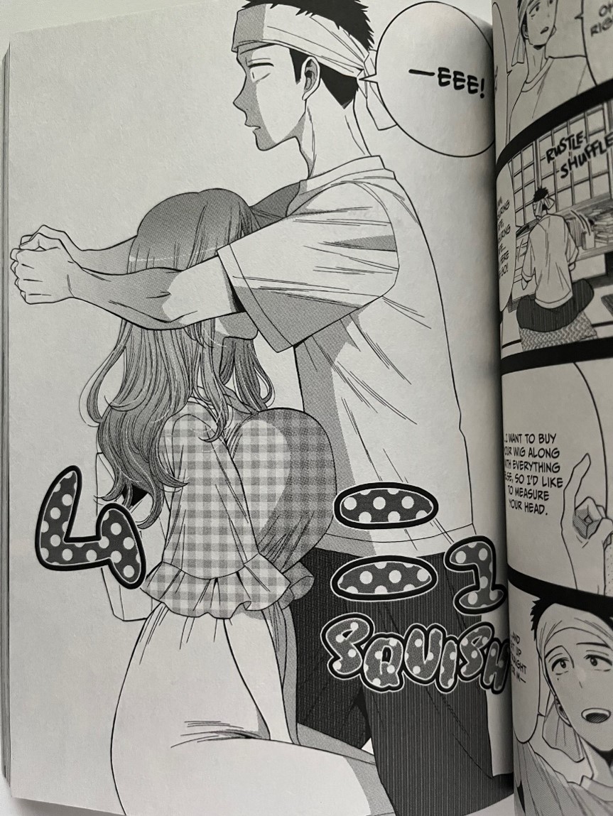 My Dress Up Darling Volume 4 Wakana Gojo trying to measure Shinju Inui's head