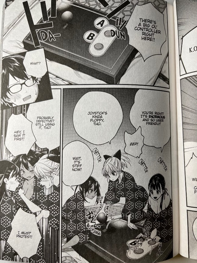 The Girl in the Arcade Volume 3 Rarara Nanora and Shigure drunk playing with a joystick